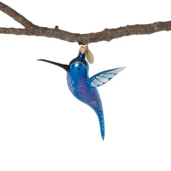 Blue and Purple Hummingbird Glass Ornament
