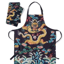 Chinese Dragon Rank Badge Apron and Tea Towel Set