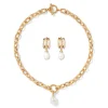 Cypriot Twist Pearl Chain Pendant Necklace and Triple-Hoop Earrings Set