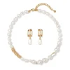 Cypriot Twist Pearl Necklace and Triple-Hoop Earrings Set