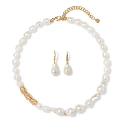 Cypriot Twist Pearl Necklace and Drop Earrings Set