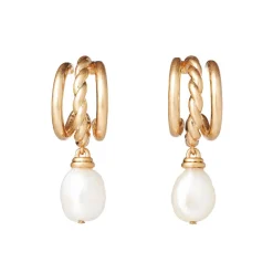 Cypriot Twist Pearl Triple-Hoop Earrings