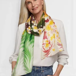 Daisy Garden Marbled Paper Oblong Silk Scarf