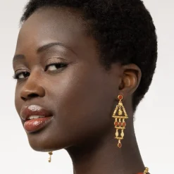 Egyptian Nefer Amulet Red Jasper Chandelier Earrings