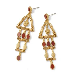 Egyptian Nefer Amulet Red Jasper Chandelier Earrings