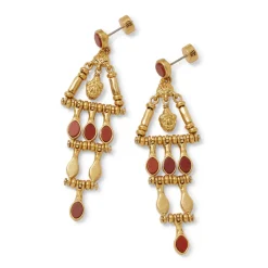 Egyptian Nefer Amulet Red Jasper Chandelier Earrings