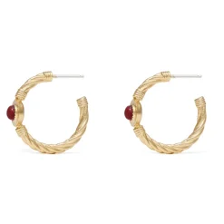 Garnet Cabochon Twisted Hoop Earrings