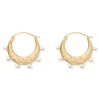 Hammered Crescent Pearl Hoop Earrings