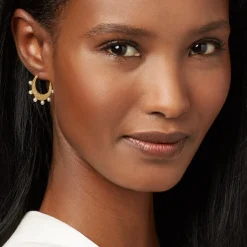 Hammered Crescent Pearl Hoop Earrings