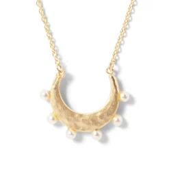 Hammered Crescent Pearl Pendant Necklace