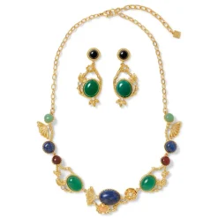 Japanese Imari Collar Necklace and Linear Drop Earrings Set