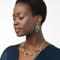 Japanese Imari Collar Necklace and Linear Drop Earrings Set