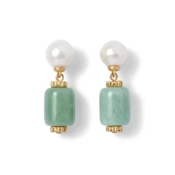 Karavas Gems Aventurine and Pearl Drop Earrings