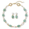Karavas Gems Large-Bead Aventurine and Pearl Necklace and Drop Earrings Set