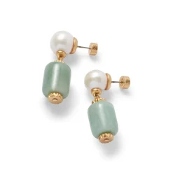 Karavas Gems Large-Bead Aventurine and Pearl Necklace and Drop Earrings Set