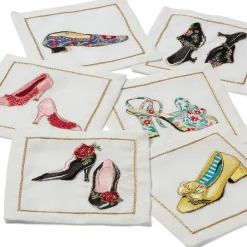 Kim Seybert Embroidered Shoes Linen Cocktail Napkin Set