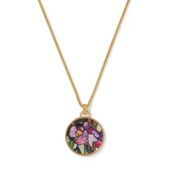Magnolias and Irises Enamel Pendant Necklace