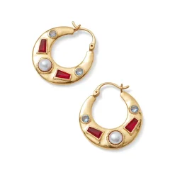 Medieval Stone Crescent Hoop Earrings