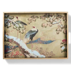 Momoyama Cranes and Flowers Lacquer Tray