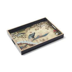 Momoyama Cranes and Flowers Lacquer Tray