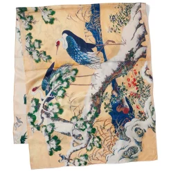 Momoyama Cranes and Flowers Oversize Silk Shawl