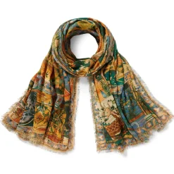 Persian Pictorial Textile Oversize Oblong Scarf