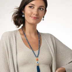 Qing Bottle Lariat Necklace and Floral Drop Earrings Set