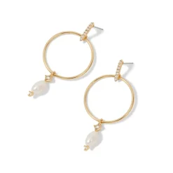 Royal Tudor Forward-Facing Hoop Earrings with Pearl Drops