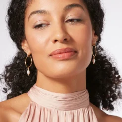 Royal Tudor Forward-Facing Hoop Earrings with Pearl Drops