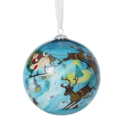 Santa and Reindeer Hand-Painted Glass Ornament