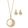 Spanish Day and Night Magnifier Pendant Necklace and Moon Drop Earrings Set