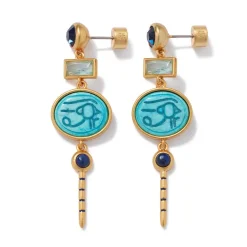 Wedjat Eye Scarab Drop Earrings